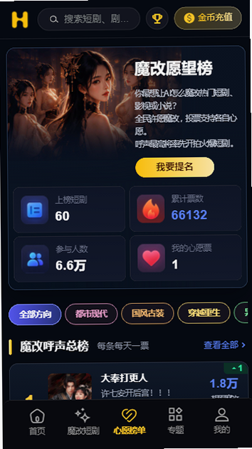 黄果魔改短剧魔改榜单界面